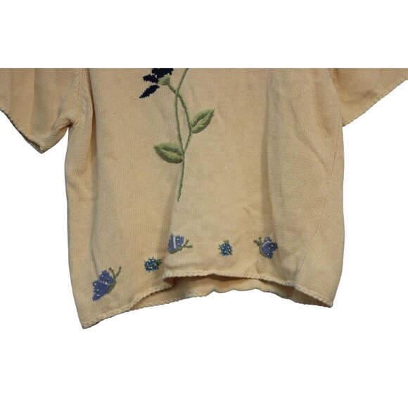 Vintage Knit Blouse Petite Large Butter Yellow Flower Butterfly Ramie 90s Retro - Picture 3 of 8